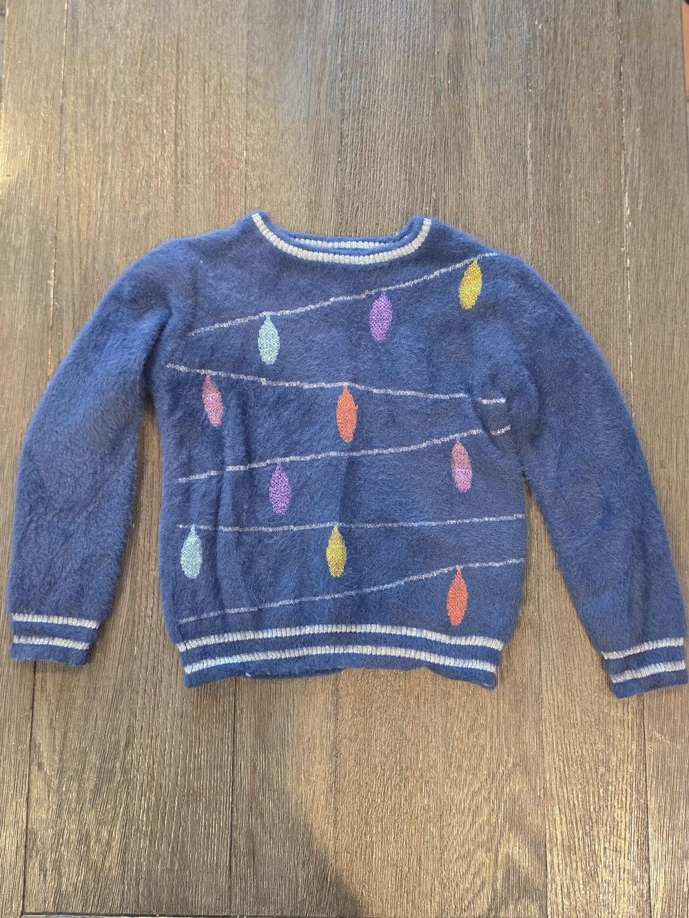 Andy & Evan Navy Blue Crewneck Sweater with Multicolor Christmas Lights